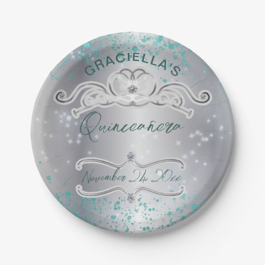 シルバーティール（緑がかった色）ジュエリドティアラキンセアニラ ペーパープレート (正面)