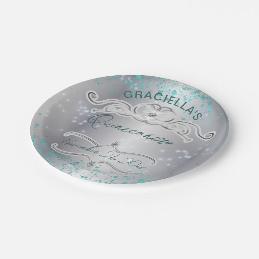 シルバーティール（緑がかった色）ジュエリドティアラキンセアニラ ペーパープレート (アングル)