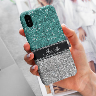 シルバーティール(緑がかった色)スパークルグラムきらきら光るパーソナライズされた iPhone 11 ケース