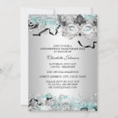 シルバーティール(緑がかった色)スパークルマスクマスカレードキンセアニェラ 招待状 (裏面)