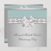 シルバーティール(緑がかった色)ピンクガールズ《キリスト教》洗礼式や命名式 招待状 (正面/裏面)