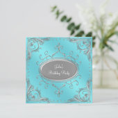 シルバーティール（緑がかった色）ブルーウーマンズバースデーパーティー 招待状 (スタンド正面)