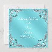 シルバーティール(緑がかった色)ブルーウーマンズバースデーパーティー 招待状 (裏面)