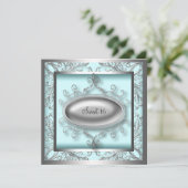 シルバーティール(緑がかった色)ブルースウィート16バースデーパーティー 招待状 (スタンド正面)