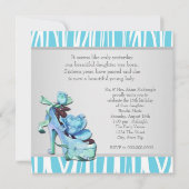 シルバーティール(緑がかった色)ブルーゼブラスウィート16バースデーパーティー 招待状 (裏面)