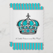 シルバーティール(緑がかった色)ブループリンスベビーシャワー 招待状 (正面/裏面)