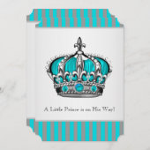 シルバーティール（緑がかった色）ブルーベビーシャワー 招待状 (正面/裏面)