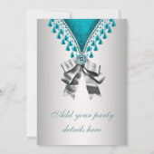 シルバーティール（緑がかった色）ブルーSweet sixteenバースデーパーティーインヴィ 招待状 (裏面)