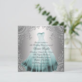 シルバーティール（緑がかった色）ブルーSweet sixteenバースデーパーティー 招待状 (スタンド正面)