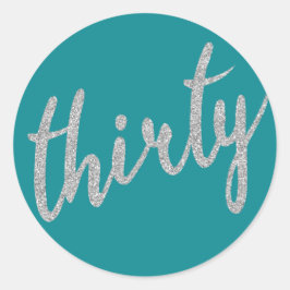 シルバーティール（緑がかった色）30バースデーパーティーグリッター"Thirty" ラウンドシール
