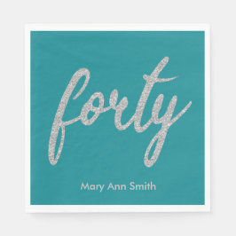シルバーティール（緑がかった色）40バースデーパーティーグリッター"40" スタンダードランチョンナプキン