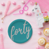 シルバーティール(緑がかった色)40バースデーパーティーグリッター"40" ペーパープレート (パーティー)