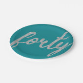 シルバーティール(緑がかった色)40バースデーパーティーグリッター"40" ペーパープレート (アングル)