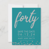 シルバーティール（緑がかった色）40歳救生日紙吹雪 招待状 (正面)