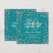 シルバーティール（緑がかった色）70番目の誕生日エレガントグリッター紙吹雪 招待状 (正面/裏面)