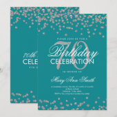 シルバーティール（緑がかった色）70thバースデーパーティーグリッター紙吹雪 招待状 (正面/裏面)