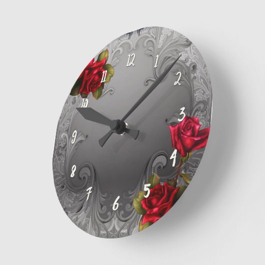 シルバーデアソイファンシーティブヴィンテージレッドローズ ラウンド壁時計 (傾斜)
