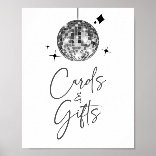 シルバーディスコのボールのサインとギフトサイン ポスター (正面)