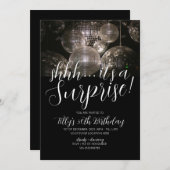 シルバーディスコのボール誕生日サプライズモダンパーティー 招待状 (正面/裏面)