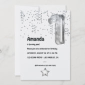 シルバーディスコバルーン1st誕生日パーティー 招待状 (正面)