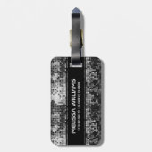 シルバーディスコボールグリッターブラックアクセントモノグラム ラゲッジタグ (裏面縦)