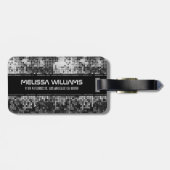 シルバーディスコボールグリッターブラックアクセントモノグラム ラゲッジタグ (裏面横)