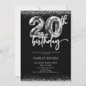 シルバーディスコボールグリッター20thバースデーパーティー 招待状 (正面)