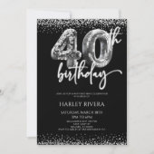 シルバーディスコボールグリッター40th誕生日パーティー 招待状 (正面)