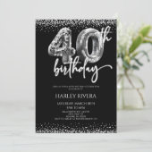 シルバーディスコボールグリッター40th誕生日パーティー 招待状 (スタンド正面)