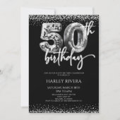 シルバーディスコボールグリッター50thバースデーパーティー 招待状 (正面)