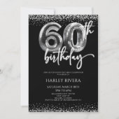 シルバーディスコボールグリッター60thバースデーパーティー 招待状 (正面)