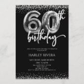 シルバーディスコボールグリッター60thバースデーパーティー 招待状 (正面)
