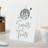 シルバーディスコボールスイーツ&トリートパーティーサイン 台座サイン (インサイチュ)