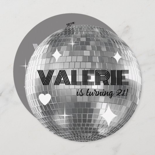 シルバーディスコボールハッピーバースデー招待状 招待状 (正面/裏面)