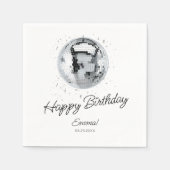 シルバーディスコボールハッピーバースデー スタンダードカクテルナプキン (正面)