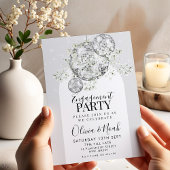 シルバーディスコボールベビーズブレス婚約パーティ 招待状