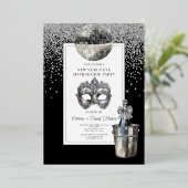 シルバーディスコボール新年のイブ仮装パーティー 箔招待状 (立ち正面)