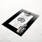 シルバーディスコボール新年のイブ仮装パーティー 箔招待状 (回転した状態)