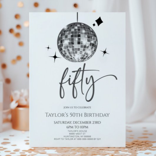 シルバーディスコボール50歳の誕生日パーティー 招待状