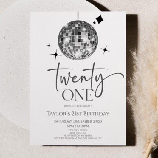 シルバーディスコボール 21歳の誕生日パーティー 招待状