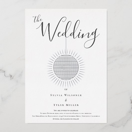 シルバーディスコ結婚ボール箔招待状 箔招待状 (正面)