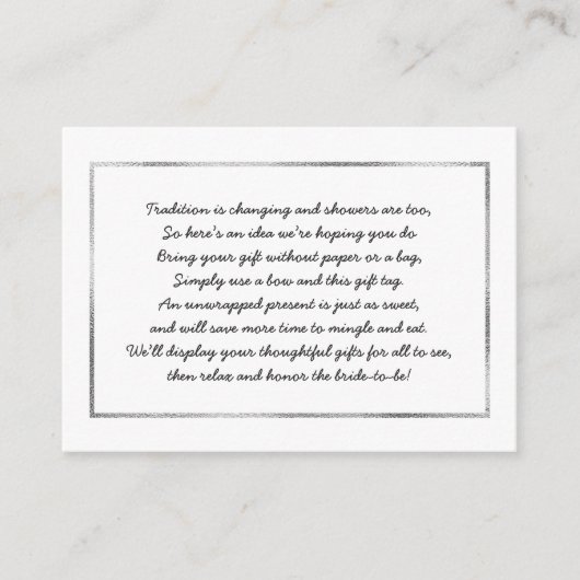 シルバーディスプレイ ブライダルシャワーの挿入カード + タグ エンクロージャーカード (正面)