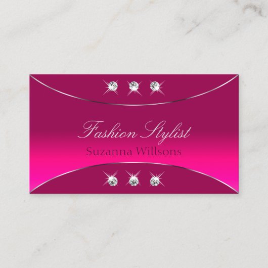 シルバーデコガーリーールとスパークリーのダイヤモンドを使用したピンク 名刺 (正面)