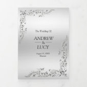 シルバーデコレーションQRコードフォト結婚ズ 三つ折り招待状 (カバー)