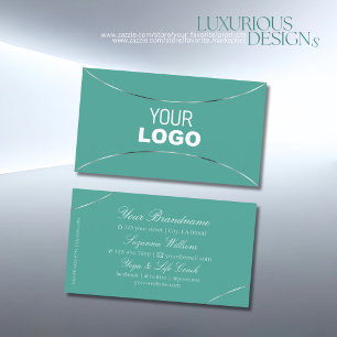 シルバーデコールとロゴシック付きプレーンティール(緑がかった色) スタイリッシュ 名刺