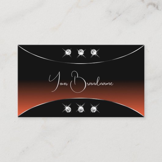 シルバーデコールジュエリー付きブラックオレンジきらめく色 名刺 (正面)