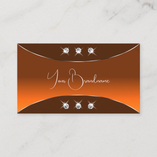 シルバーデコールスパークリーの宝石とシックなオレンジブラウン 名刺 (正面)