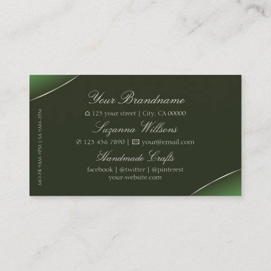 シルバーデコールダイヤモンドとロゴ付きフォレストグリーン 名刺 (裏面)