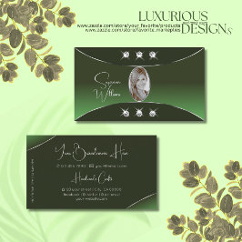 シルバーデコールダイヤモンドと写真を使用した森の緑 名刺