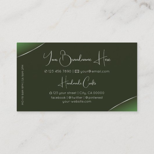 シルバーデコールダイヤモンドと写真を使用した森の緑 名刺 (裏面)